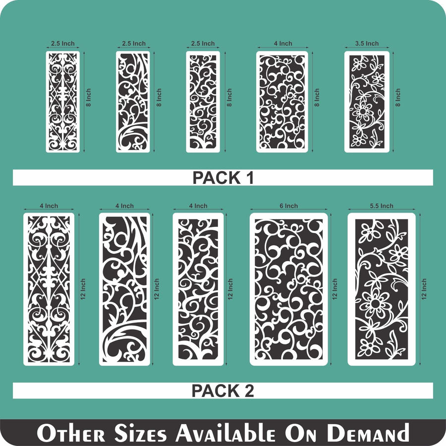 Pack of 5 Border Reusable Stencil For Canvas And Wall Painting.ID#221B - imartdecor.com