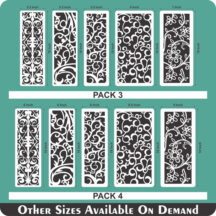 Pack of 5 Border Reusable Stencil For Canvas And Wall Painting.ID#221B - imartdecor.com