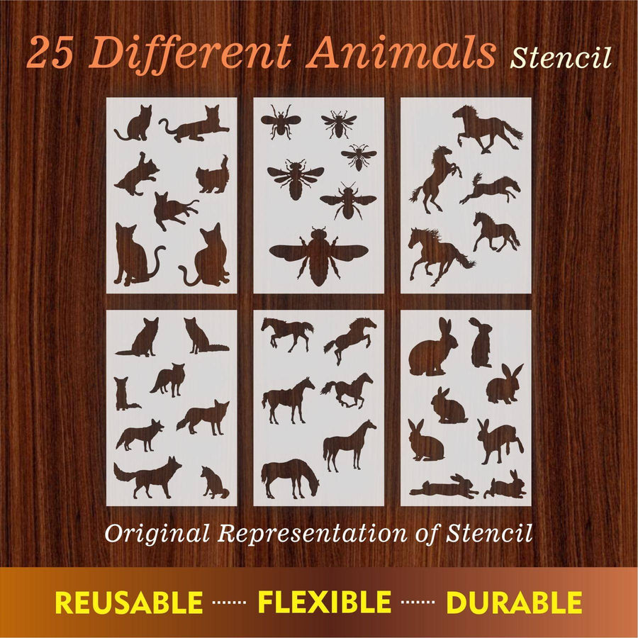 25 Different Animals Reusable Stencil For Canvas And Wall Painting.ID#223 - imartdecor.com