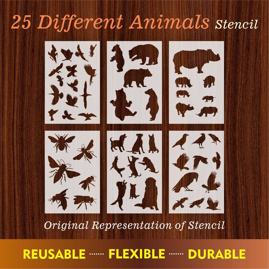 25 Different Animals Reusable Stencil For Canvas And Wall Painting.ID#223 - imartdecor.com