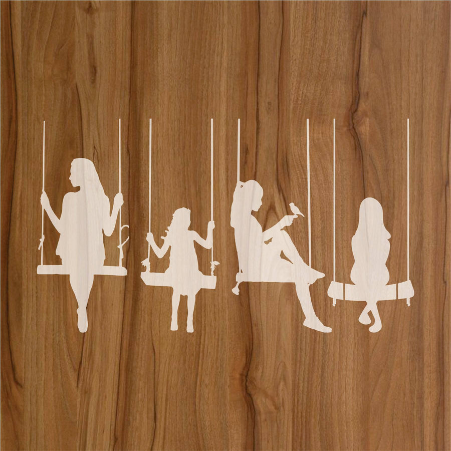 Tree Swing Girls Reusable Stencil For Canvas And Wall Painting. ID #309 - imartdecor.com