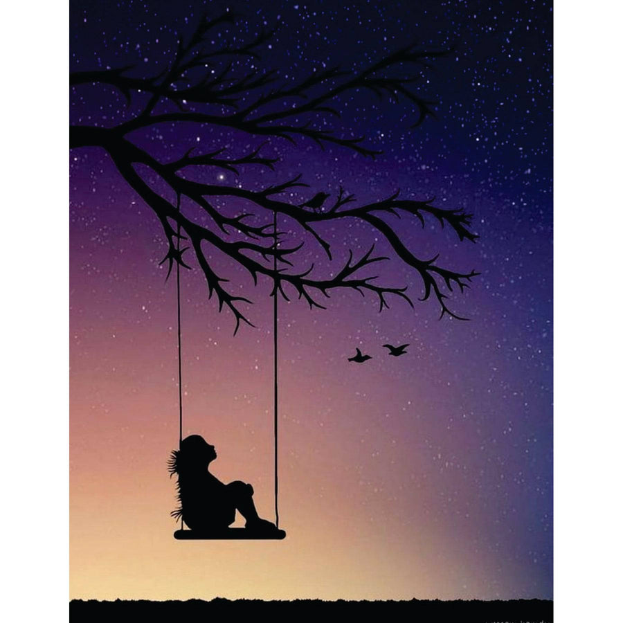 Tree Swing Girls Reusable Stencil For Canvas And Wall Painting. ID #309 - imartdecor.com