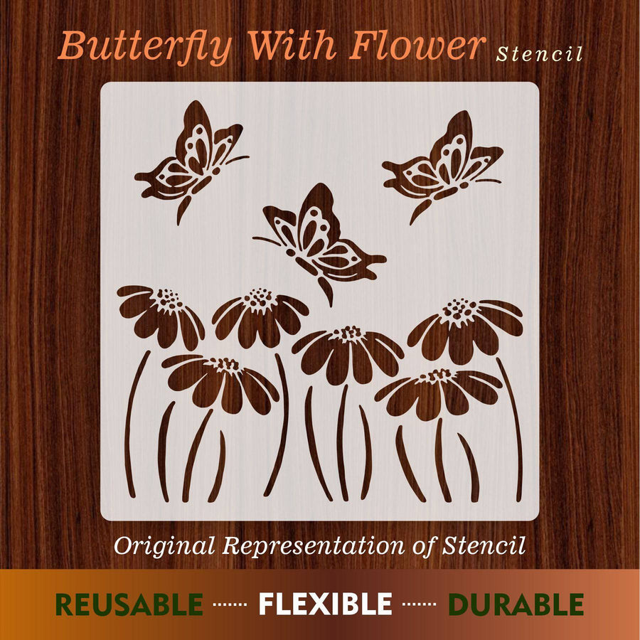 Butterfly With flower Reusable Stencil For Canvas And Wall Painting.ID #323 - imartdecor.com