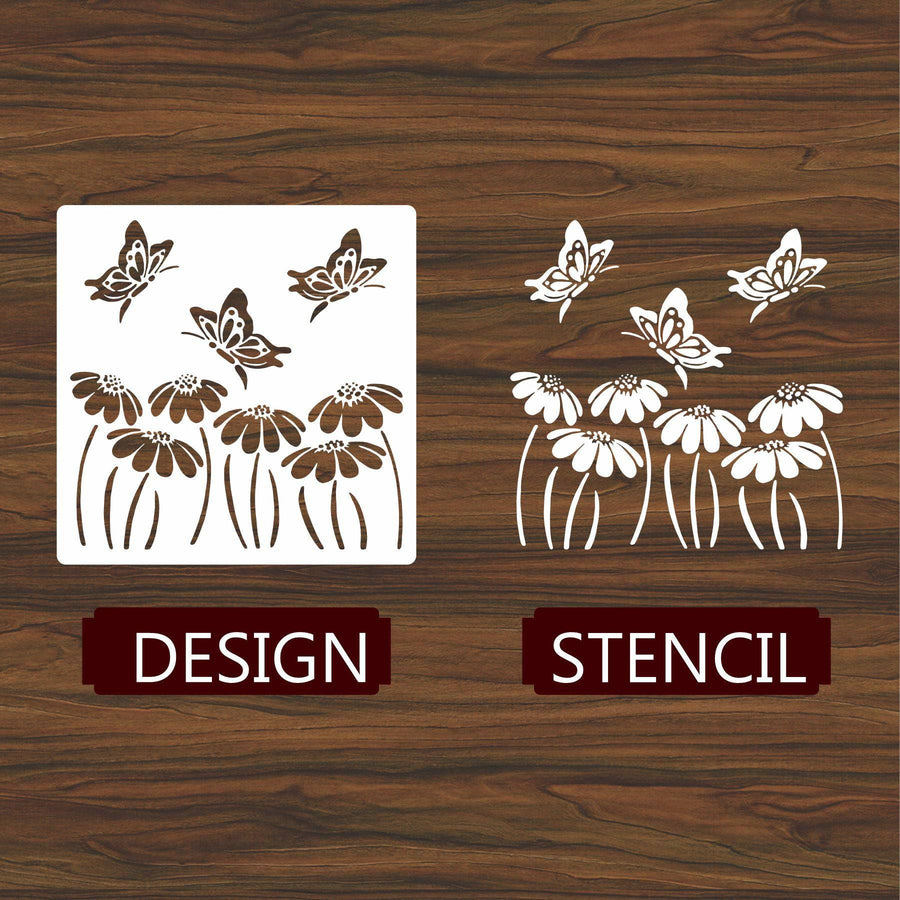 Butterfly With flower Reusable Stencil For Canvas And Wall Painting.ID #323 - imartdecor.com