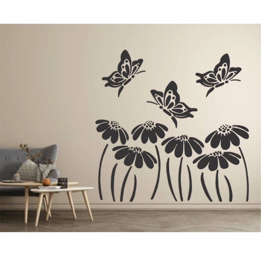 Butterfly With flower Reusable Stencil For Canvas And Wall Painting.ID #323 - imartdecor.com