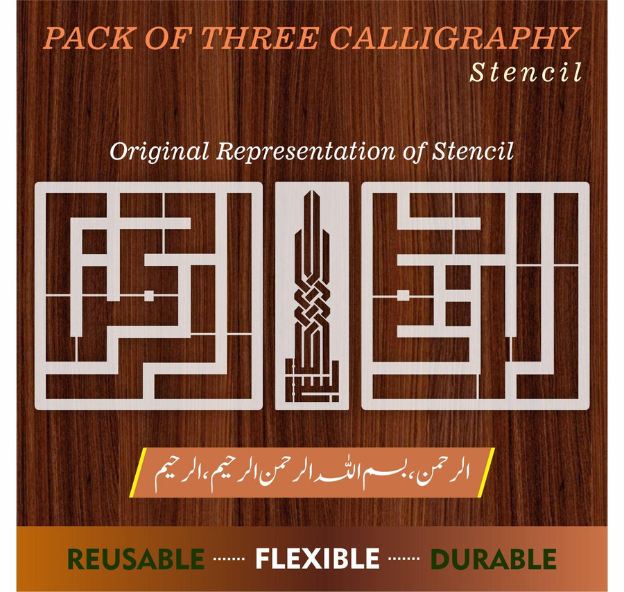 Pack of Three Calligraphy Islamic Reusable Stencil for Canvas and wall painting - imartdecor.com