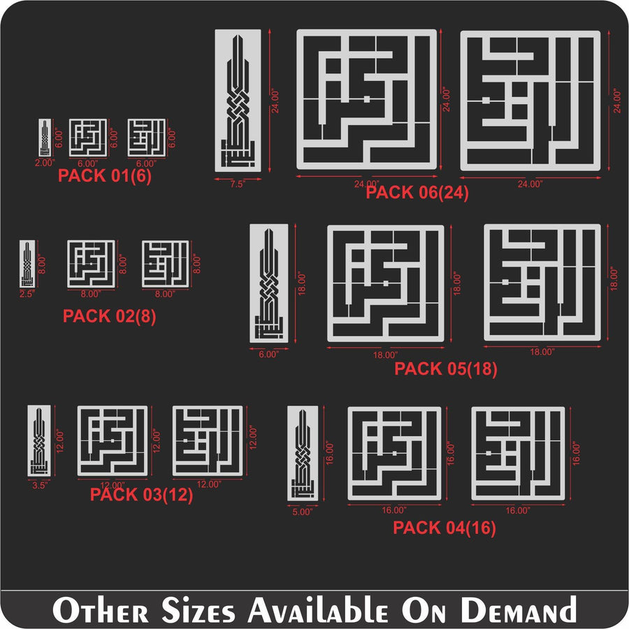Pack of Three Calligraphy Islamic Reusable Stencil for Canvas and wall painting - imartdecor.com