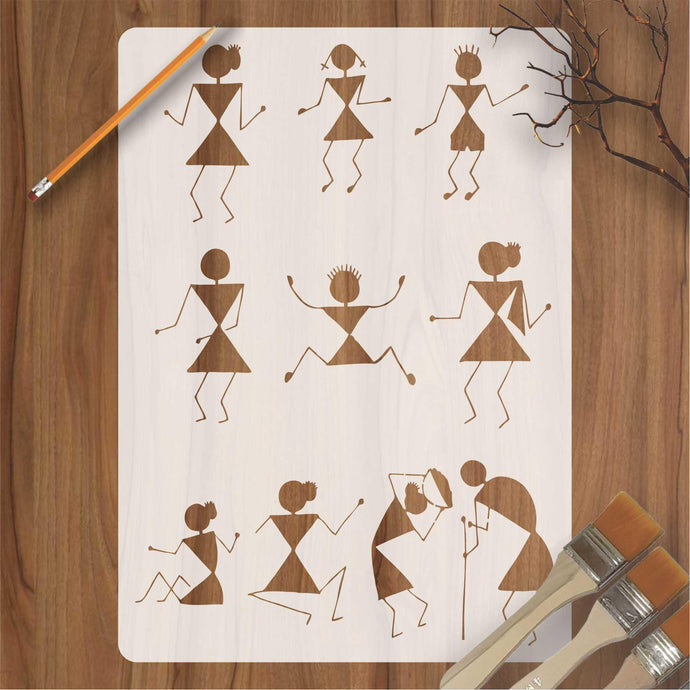 Warli &  Ancient Art Reusable Stencil for Canvas and wall painting - imartdecor.com