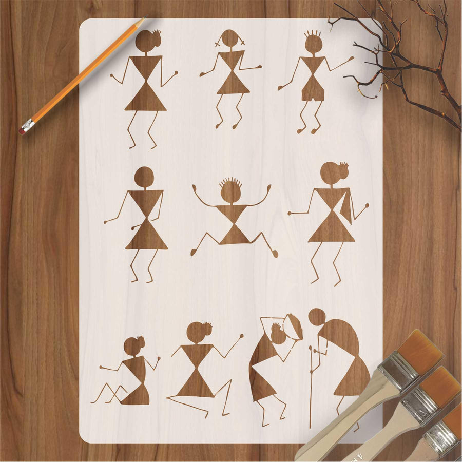 Warli & Ancient Art Reusable Stencil for Canvas and wall painting - imartdecor.com