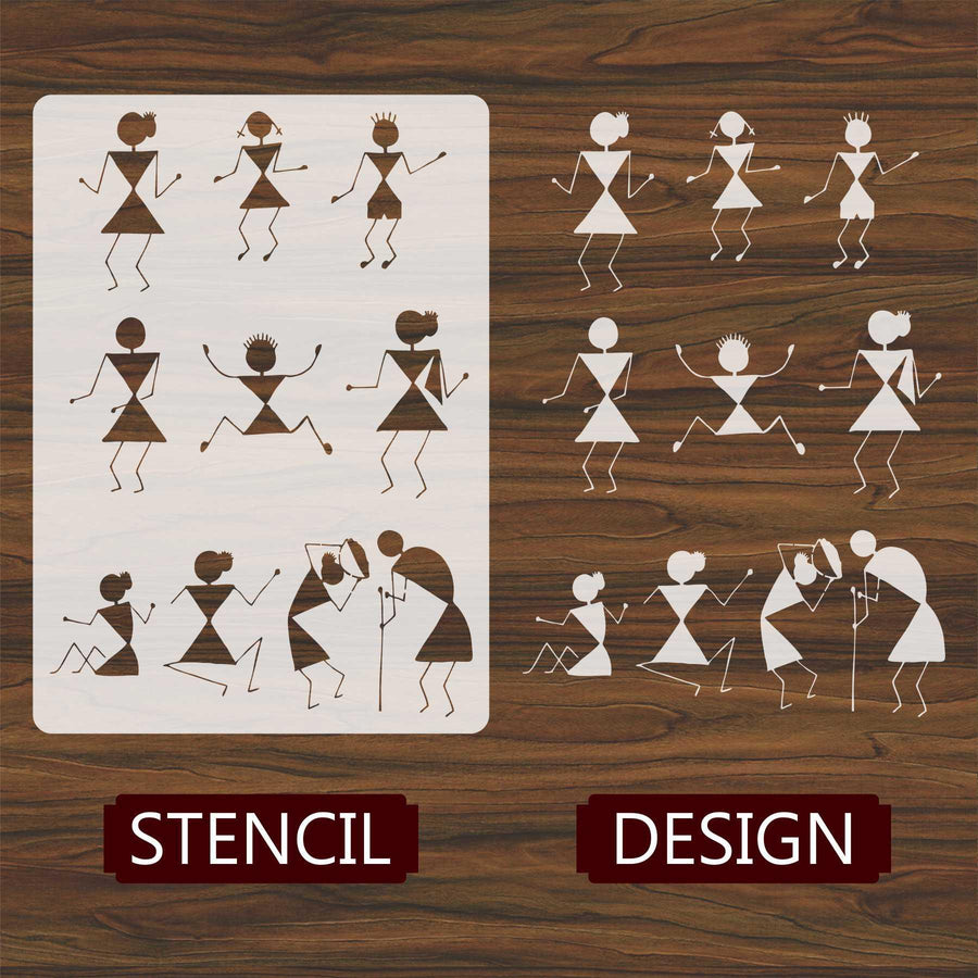 Warli & Ancient Art Reusable Stencil for Canvas and wall painting - imartdecor.com