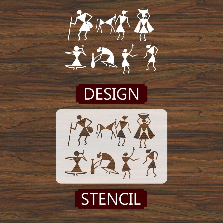 Warli & Ancient Art Reusable Stencil for Canvas and wall painting - imartdecor.com