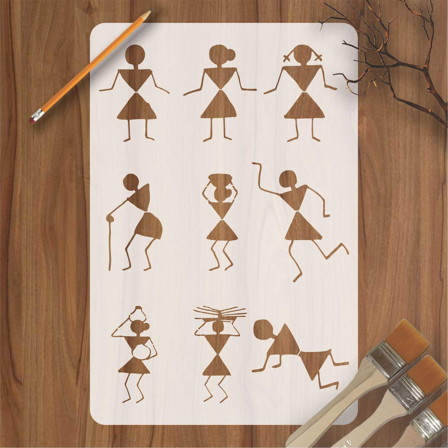 Warli & Ancient Art Reusable Stencil for Canvas and wall painting - imartdecor.com