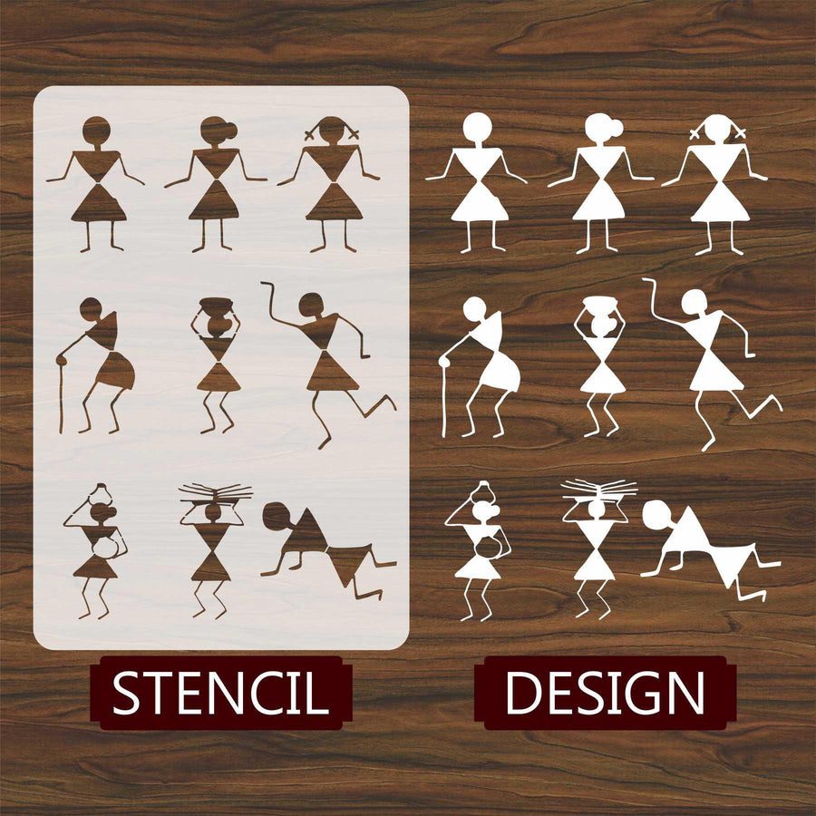 Warli & Ancient Art Reusable Stencil for Canvas and wall painting - imartdecor.com