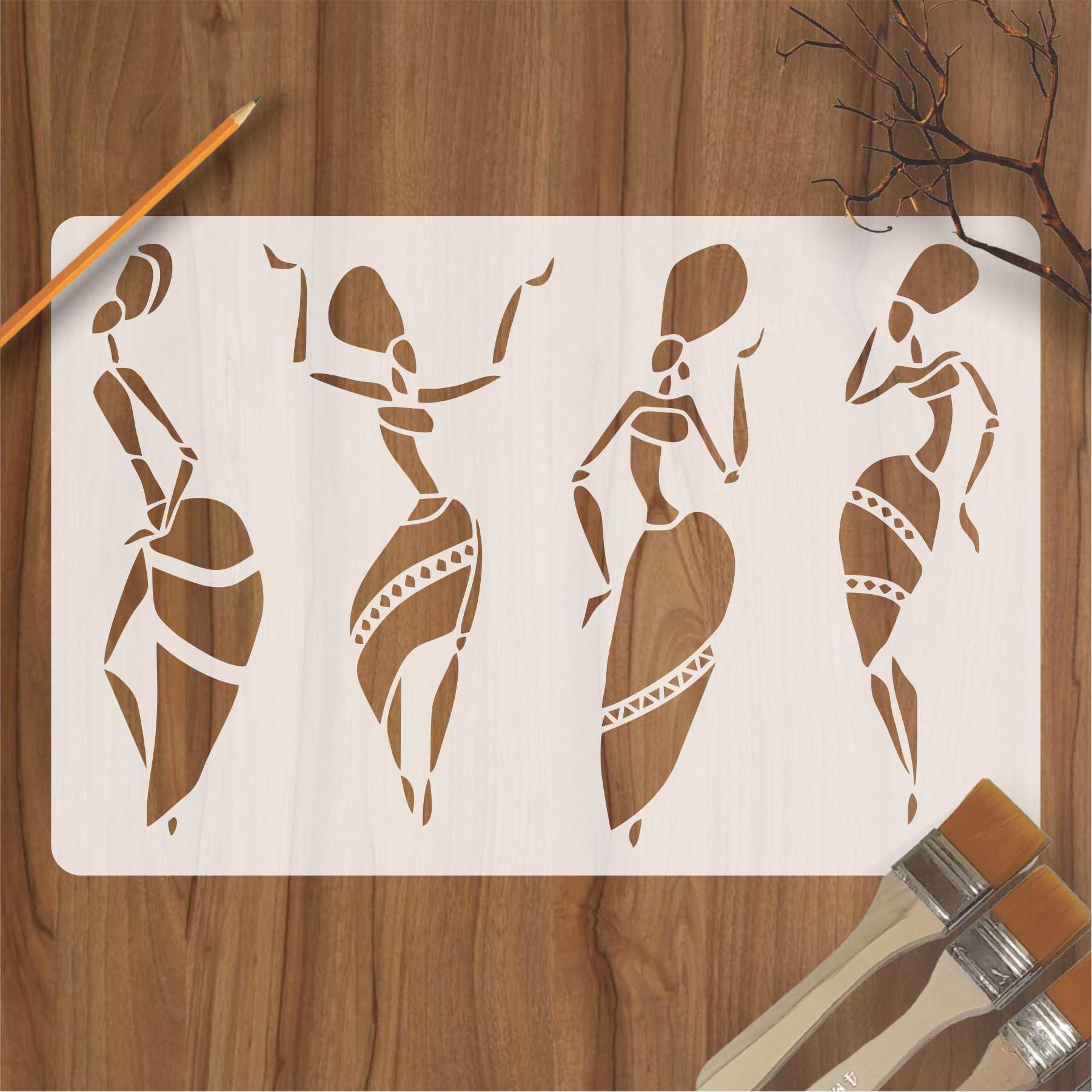 Warli & Ancient Art Reusable Stencil for Canvas and wall painting. ID