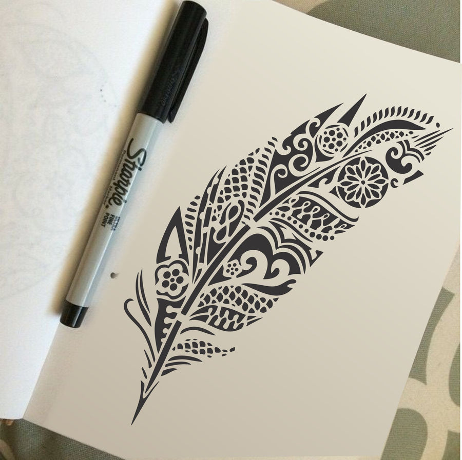 Mandala Feather Reusable Stencil For Canvas And Wall Painting - imartdecor.com