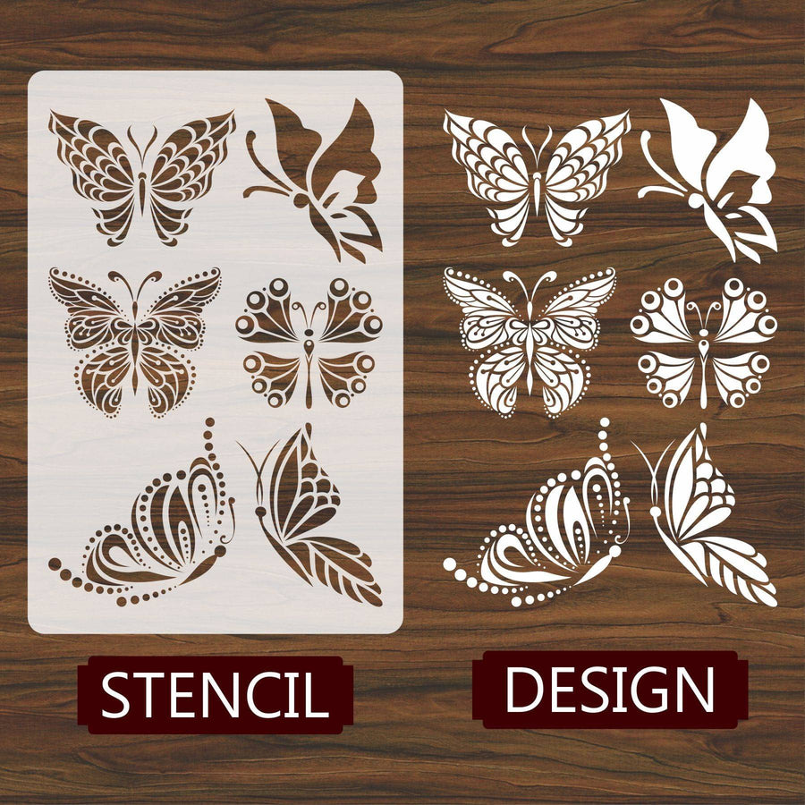 6 Modern Butterfly Reusable Stencil for Canvas and wall painting..ID#467 - imartdecor.com