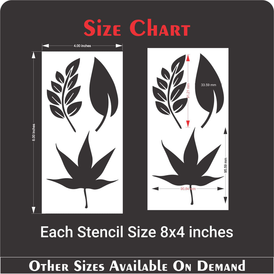 Pack Of 12 Tropical Leaves Reusable Stencil For Canvas And Wall Painting.ID#470 - imartdecor.com
