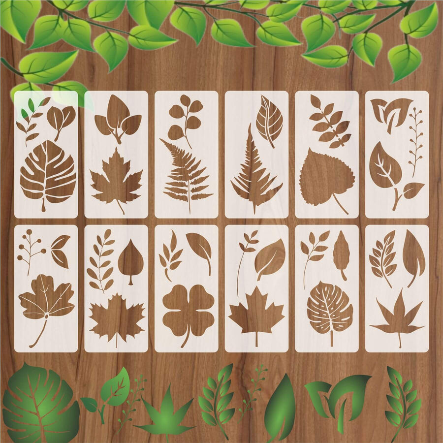 Pack Of 12 Tropical Leaves Reusable Stencil For Canvas And Wall Painting.ID#470 - imartdecor.com