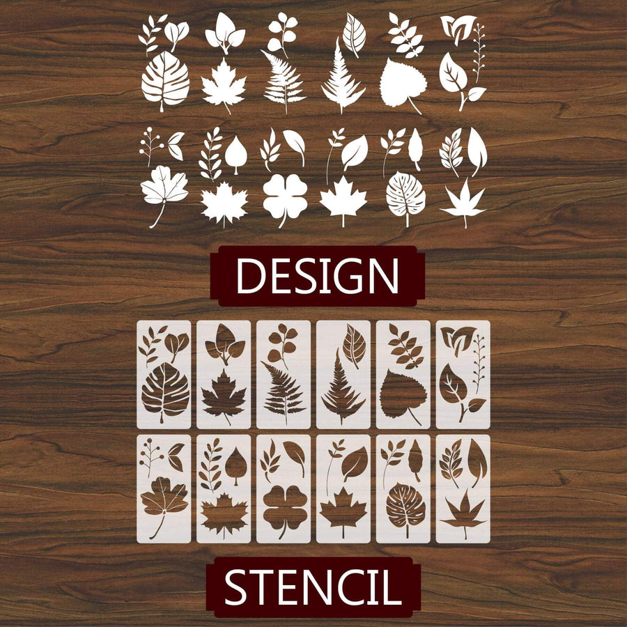 Pack Of 12 Tropical Leaves Reusable Stencil For Canvas And Wall Painting.ID#470 - imartdecor.com