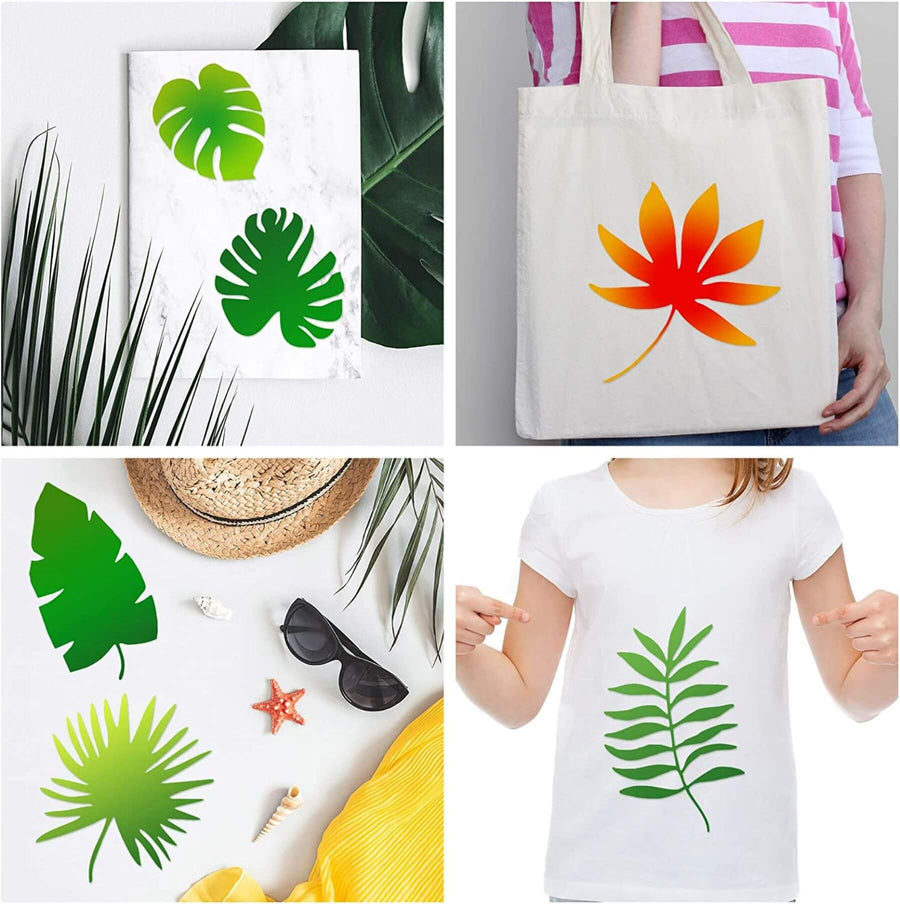 Pack Of 12 Tropical Leaves Reusable Stencil For Canvas And Wall Painting.ID#470 - imartdecor.com