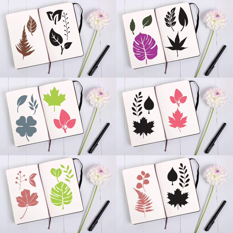 Pack Of 12 Tropical Leaves Reusable Stencil For Canvas And Wall Painting.ID#470 - imartdecor.com