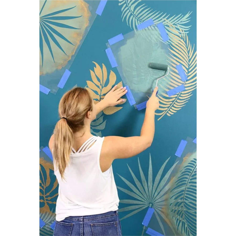 Pack Of 12 Tropical Leaves Reusable Stencil For Canvas And Wall Painting.ID#470 - imartdecor.com