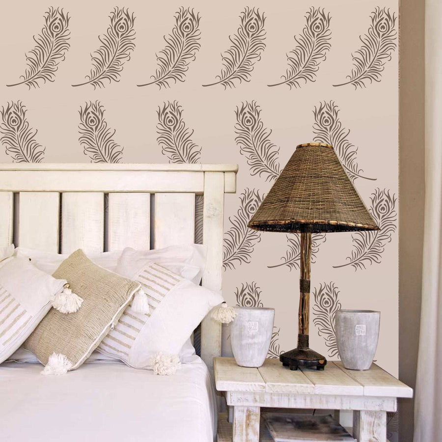 Peacock Feather Reusable Stencil For Canvas And Wall Painting.ID#471 - imartdecor.com