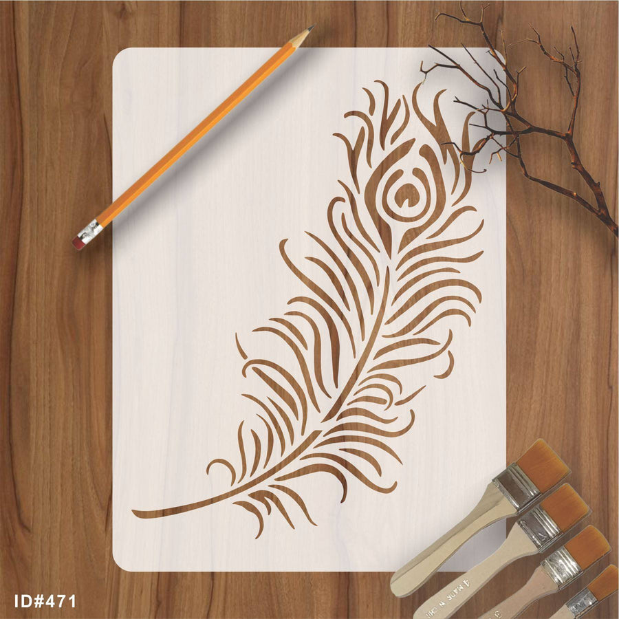 Peacock Feather Reusable Stencil For Canvas And Wall Painting.ID#471 - imartdecor.com