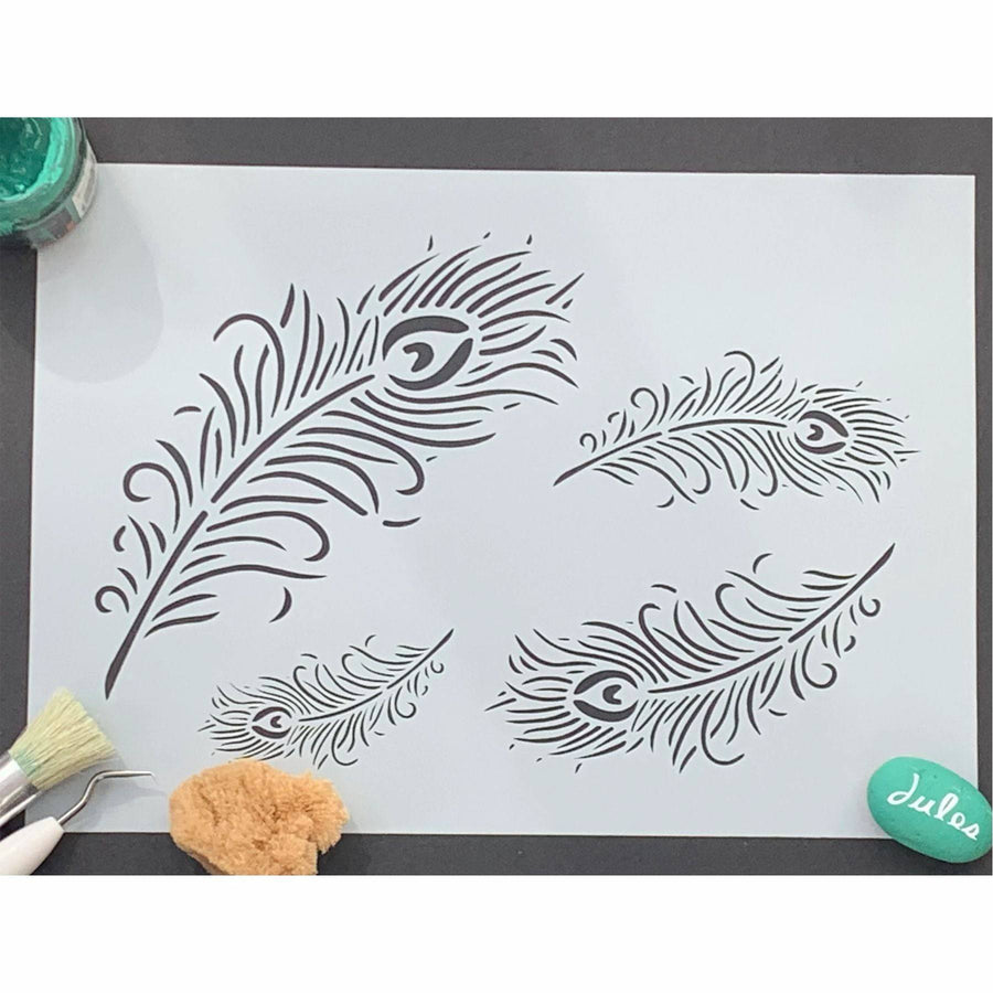 Peacock Feather Reusable Stencil For Canvas And Wall Painting.ID#471 - imartdecor.com
