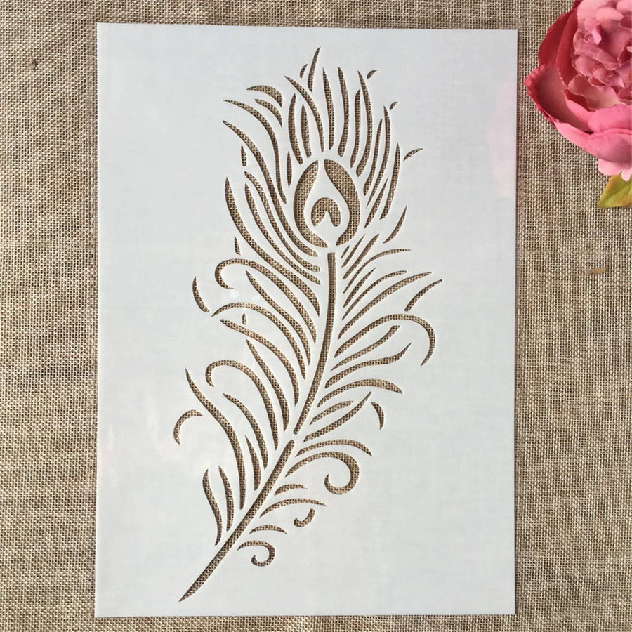 Peacock Feather Reusable Stencil For Canvas And Wall Painting.ID#471 - imartdecor.com