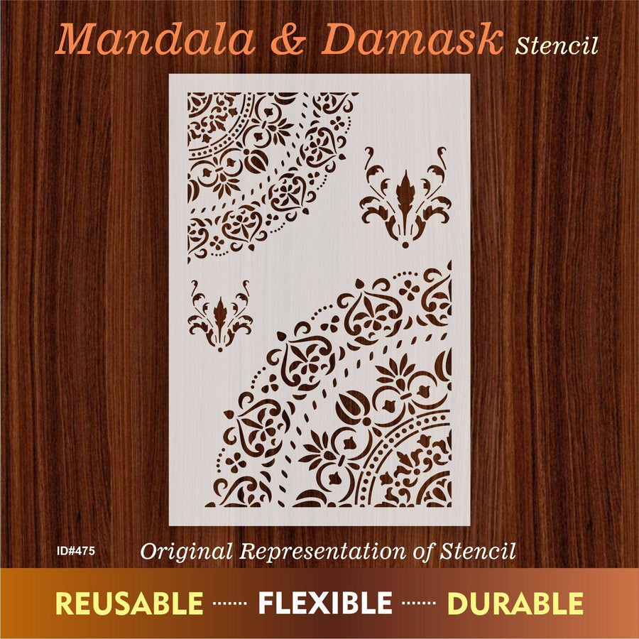 Mandala and Damask Reusable Stencil For Canvas And Wall Painting. ID #475 - imartdecor.com