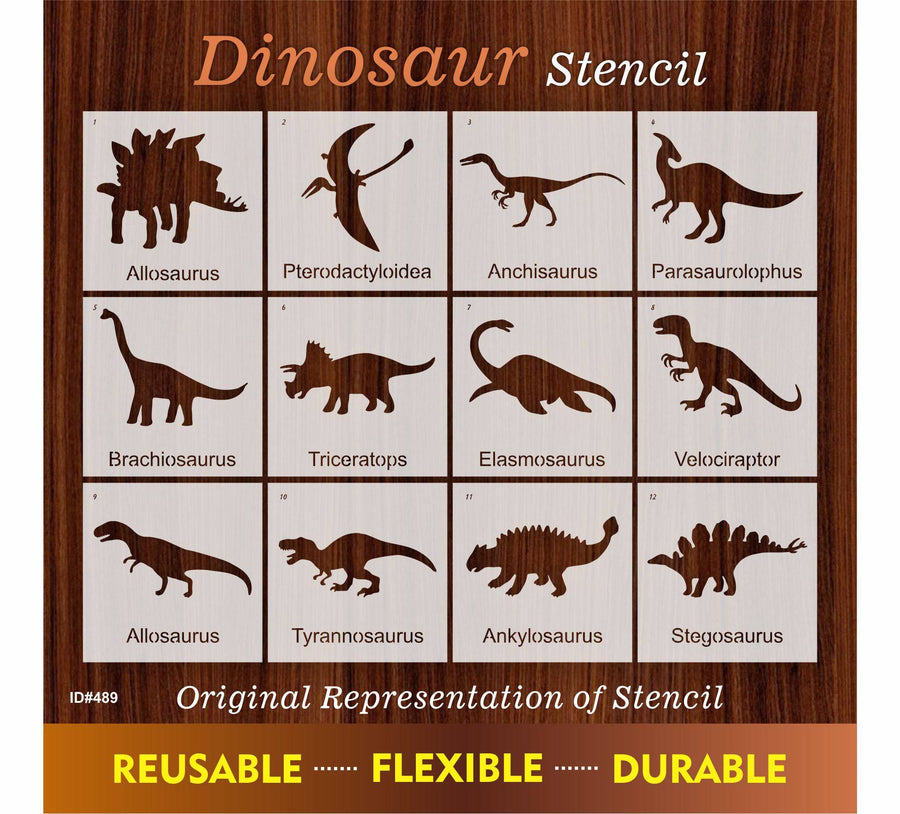 Pack of 12 Dinosaur Stencils For Canvas And Wall Painting Scrapbook Coloring Embossing Album Decorative Template.ID #489 - imartdecor.com