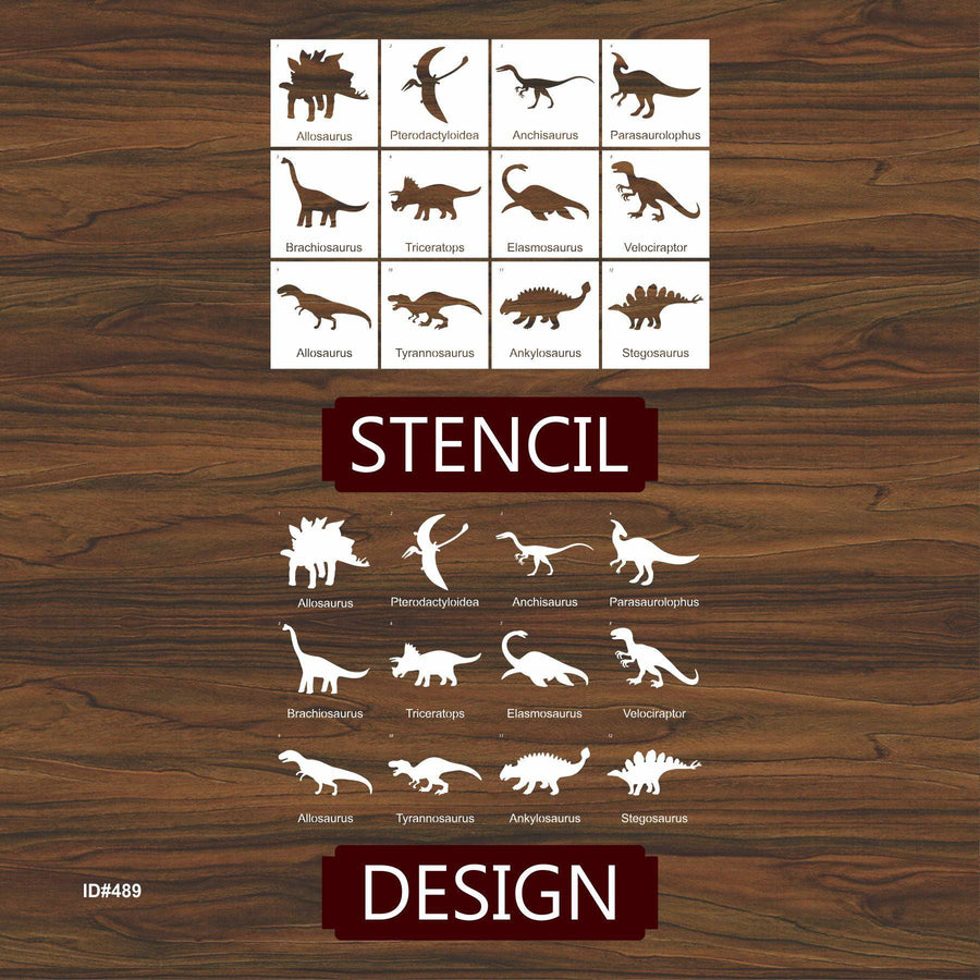 Pack of 12 Dinosaur Stencils For Canvas And Wall Painting Scrapbook Coloring Embossing Album Decorative Template.ID #489 - imartdecor.com