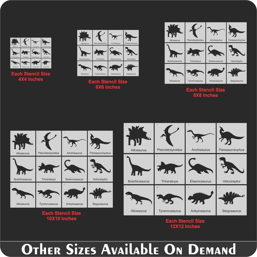 Pack of 12 Dinosaur Stencils For Canvas And Wall Painting Scrapbook Coloring Embossing Album Decorative Template.ID #489 - imartdecor.com