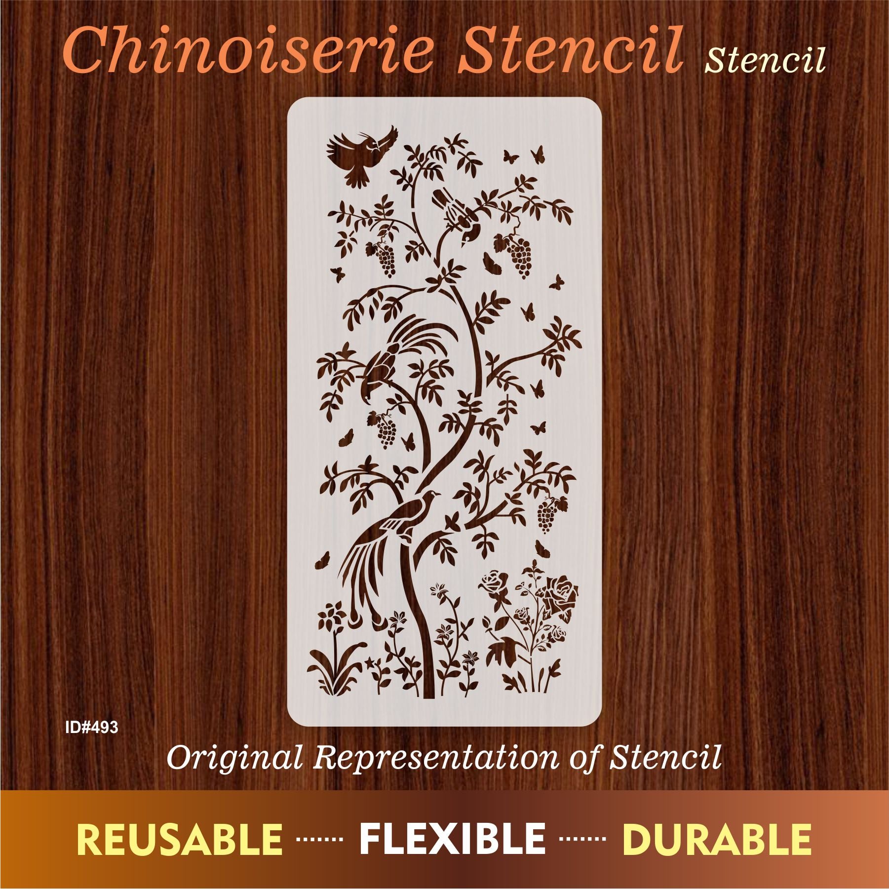 Chinoiserie stencil, large floral design for walls.