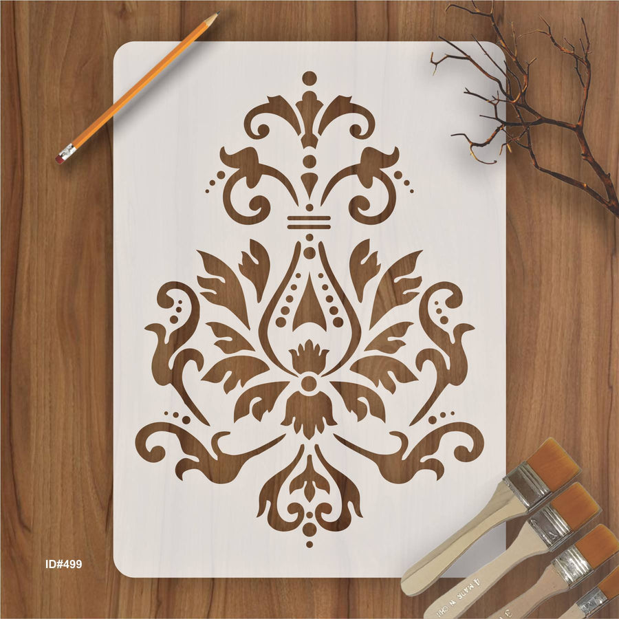 Damask Reusable Stencil Used for Tile, Wood, Floor, Wall. ID #499 - imartdecor.com