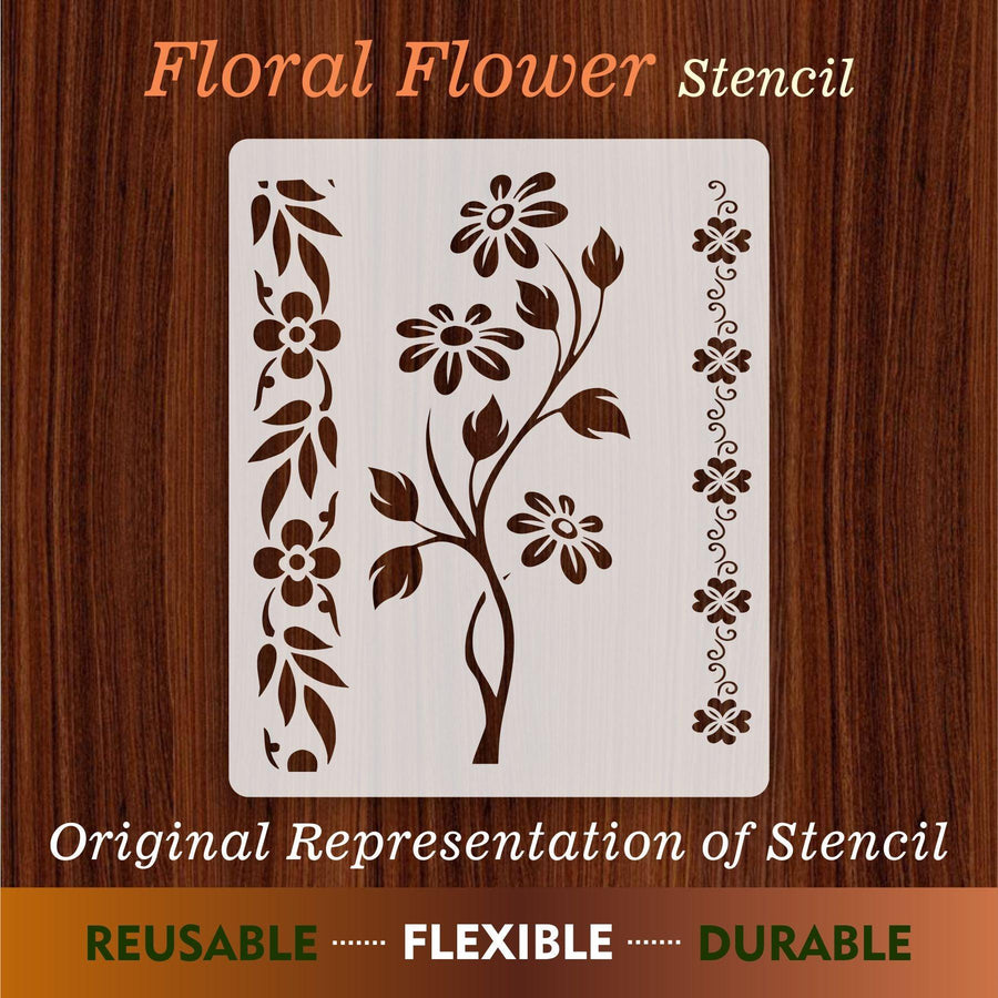 Floral Flower Reusable Stencil for Canvas and wall painting - imartdecor.com