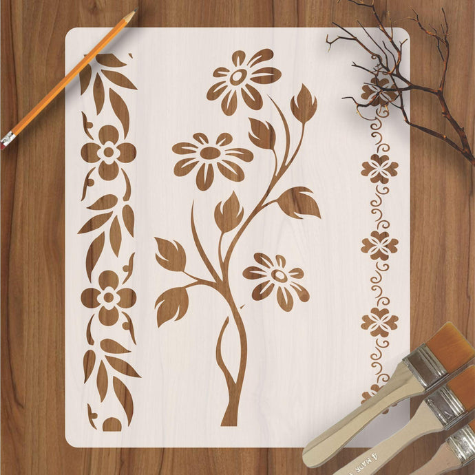 Floral Flower Reusable Stencil for Canvas and wall painting - imartdecor.com