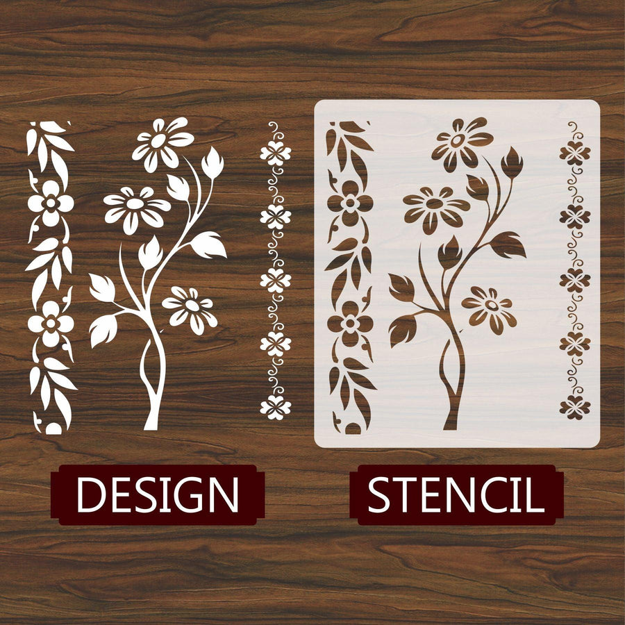 Floral Flower Reusable Stencil for Canvas and wall painting - imartdecor.com