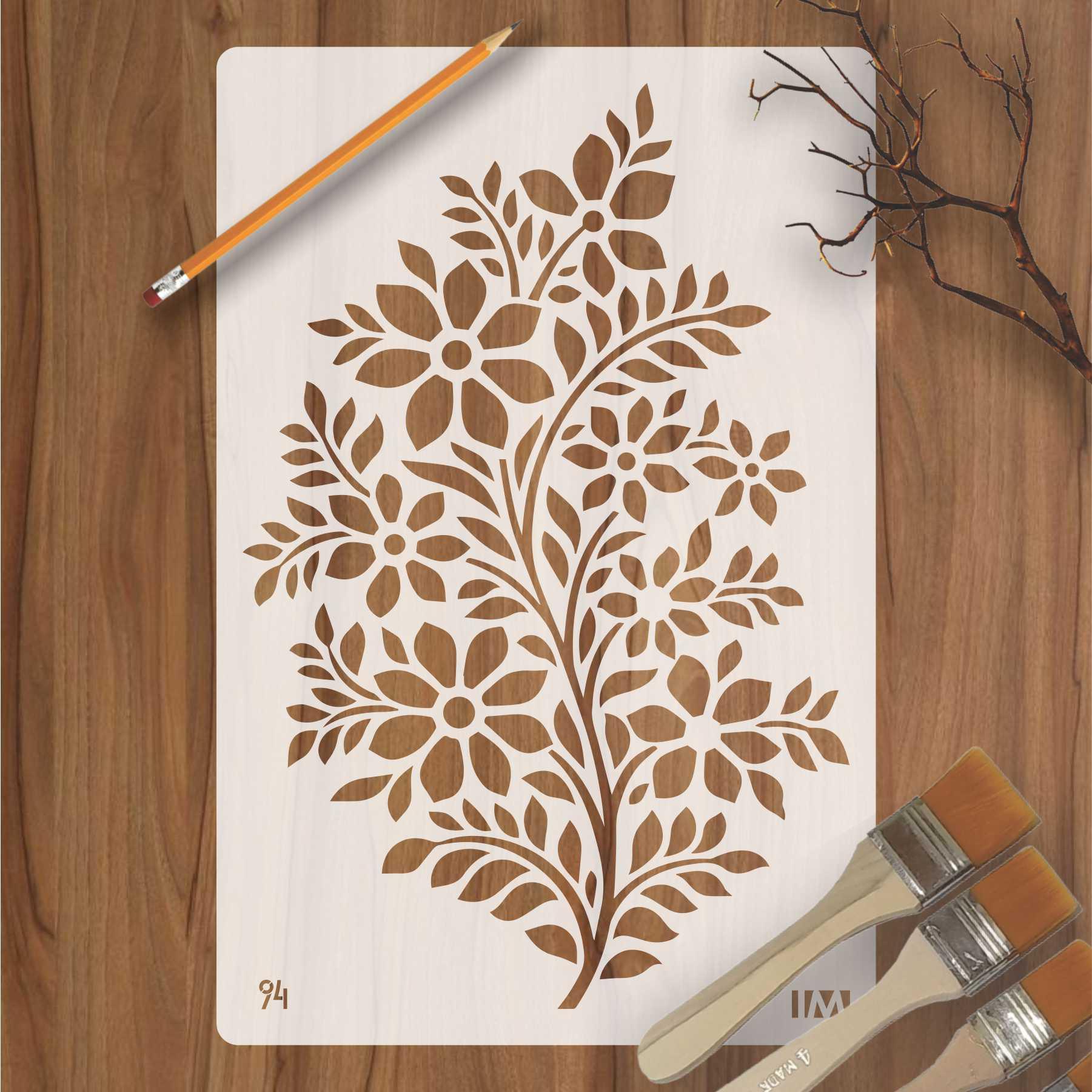 Flower Vine Reusable Stencil for Canvas and wall painting.ID94