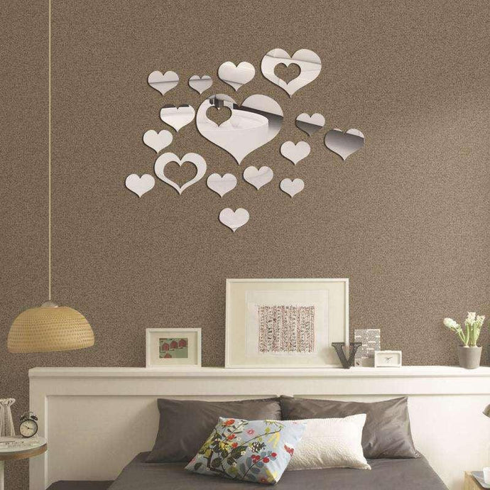 16Pcs Hearts 3D Mirror Self Adhesiive Acrylic Mirror Sticker for wall Decoration Living Room Bedroom Kids Decorative wall Stickers - imartdecor.com