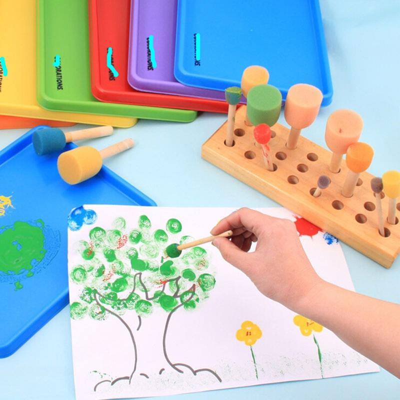 5pcs Assorted Round Paint Foam Sponge Brush Set Painting Tools for Kids Painting Crafts and DIY Art Graffiti Painting - imartdecor.com