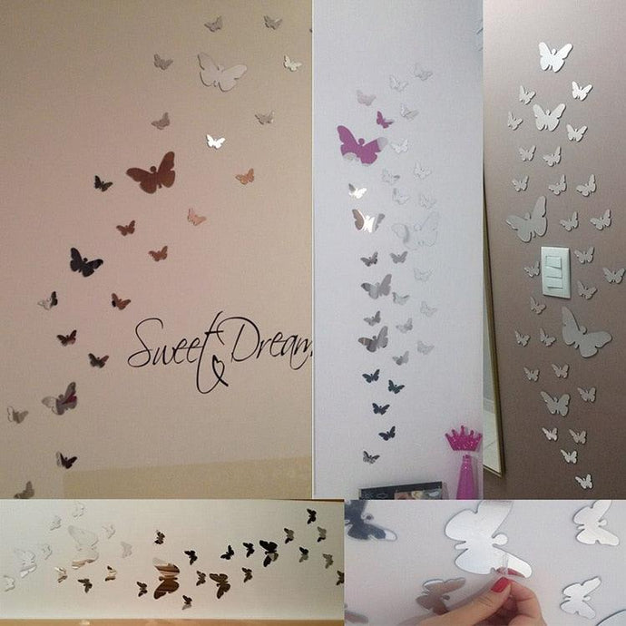 25Pcs Butterflies 3D DIY Mirror Self Adhesive Wall Sticker Durable DIY Simple Decal for Living Room Art Home Decor - imartdecor.com