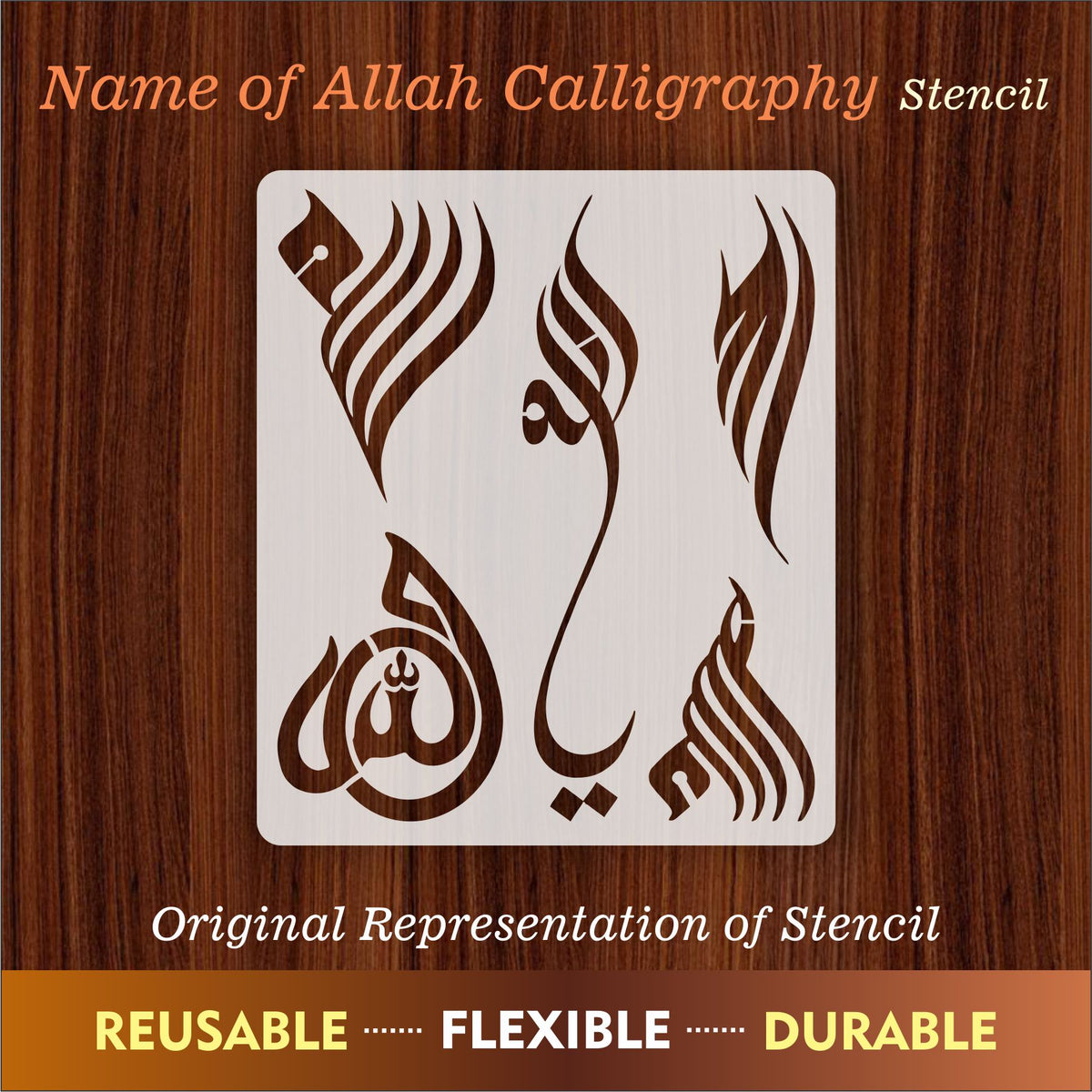 Allah in 5 Font Styles Calligraphy Islamic Reusable Stencil for Canvas ...