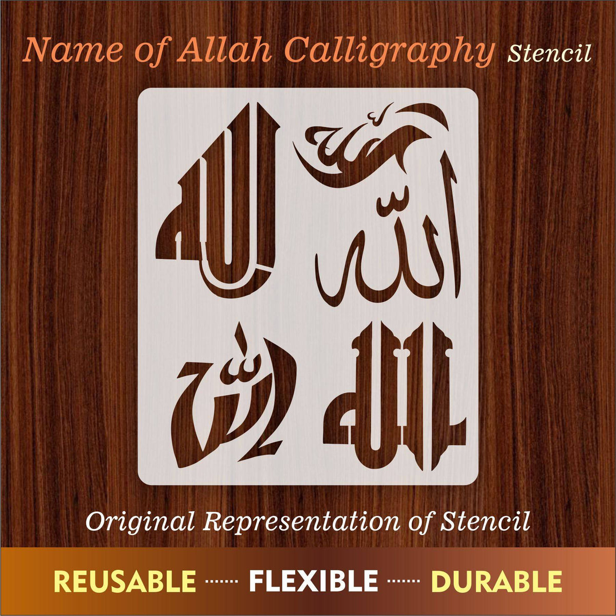 Allah Written Design Allah in 5 Font Styles Calligraphy Islamic Reusable Stencil for Canvas ...
