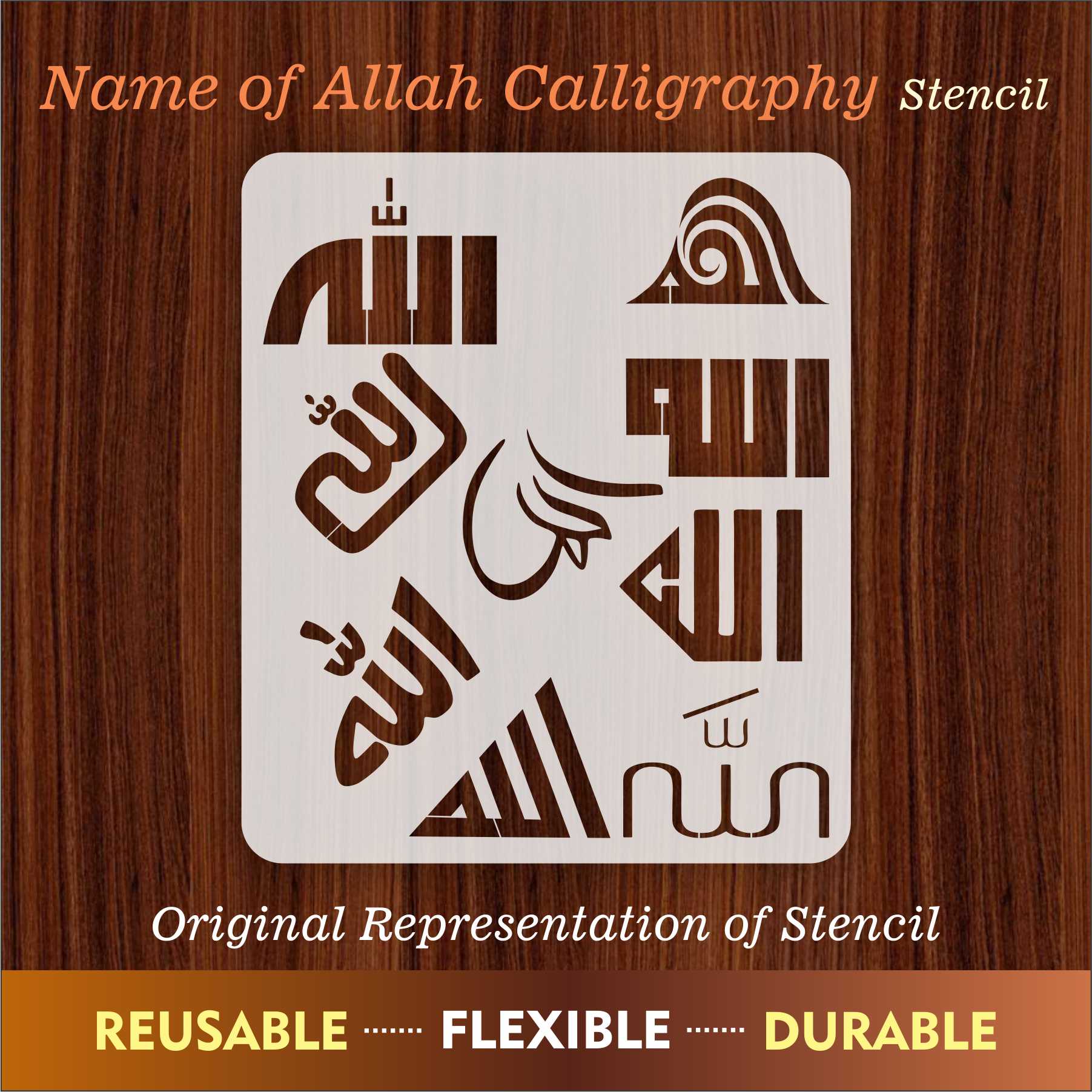 Allah in 9 Font Styles Calligraphy Islamic Reusable Stencil for Canvas ...