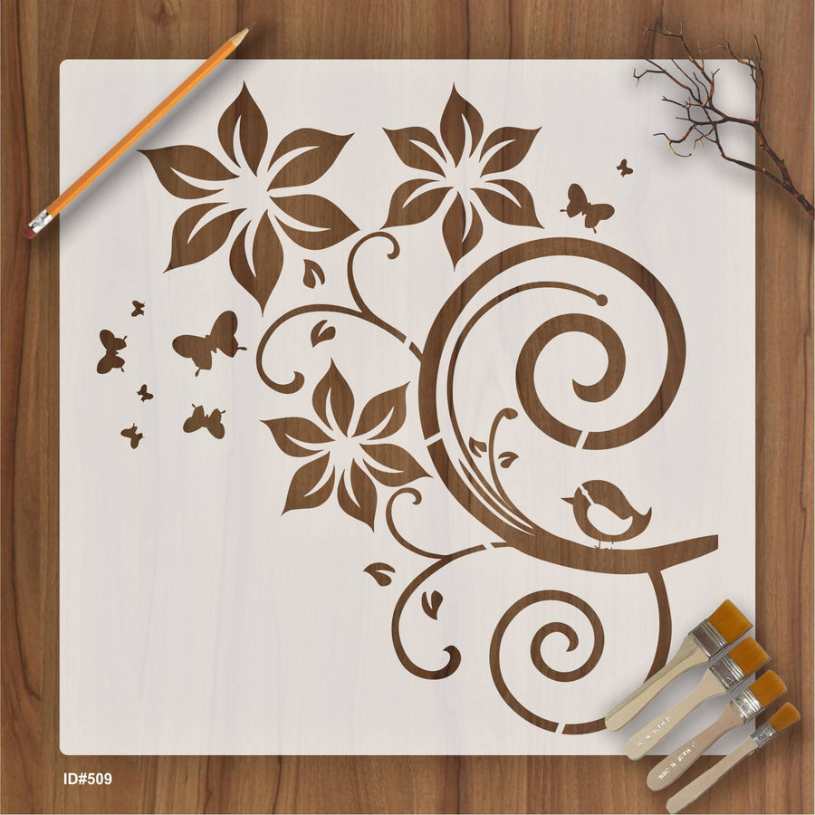 Fashion Vine Flower Butterfly Stencil Used For Wall, Wood and Fabric. ID #509 - imartdecor.com