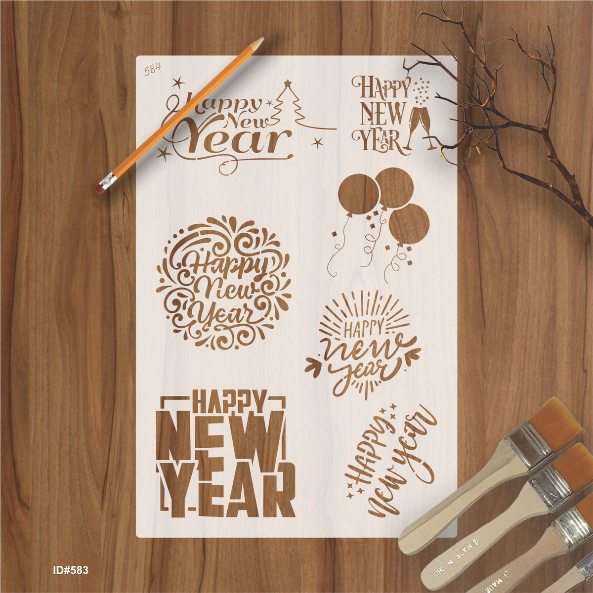 584 happy new year stencil - reusable stencils for painting - create