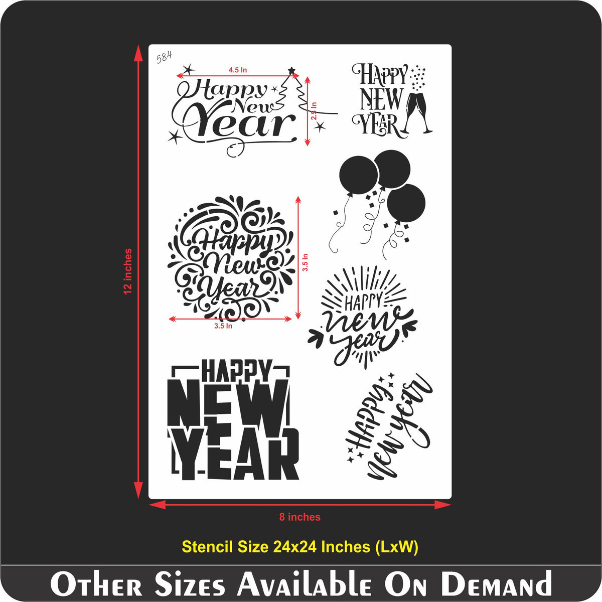 584 happy new year stencil - reusable stencils for painting - create