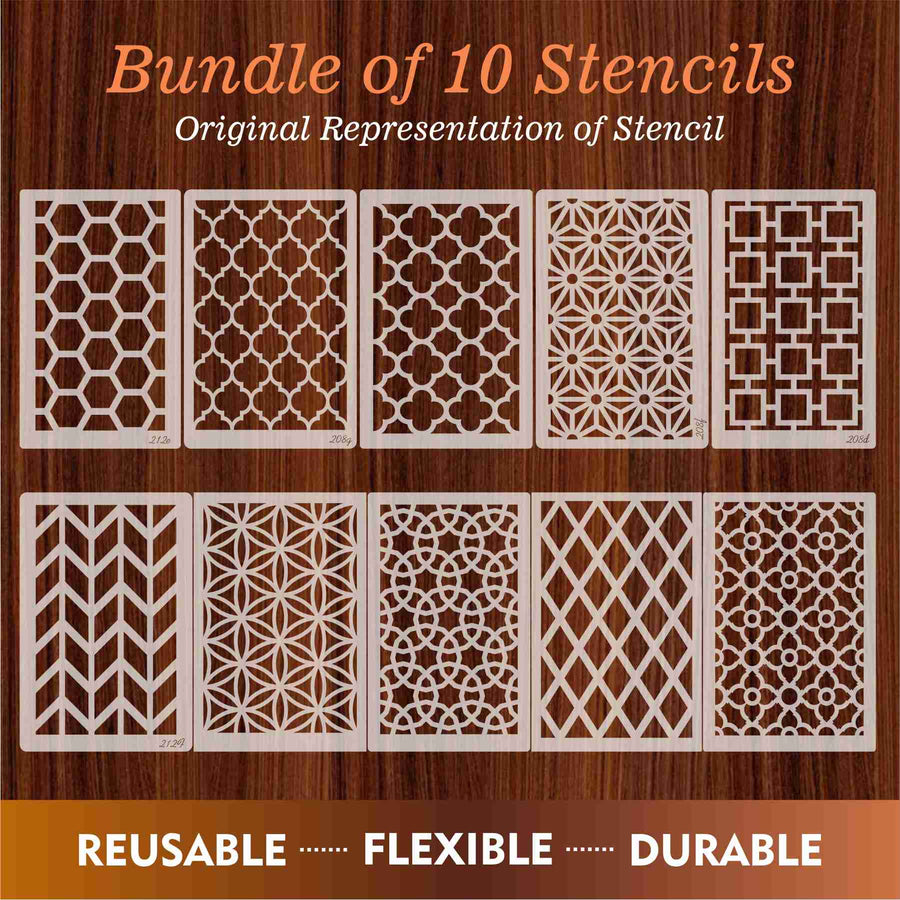 The Geometric Elegance Bundle- 10 Stencils  for crafts, walls, furniture, or fabric design - imartdecor.com
